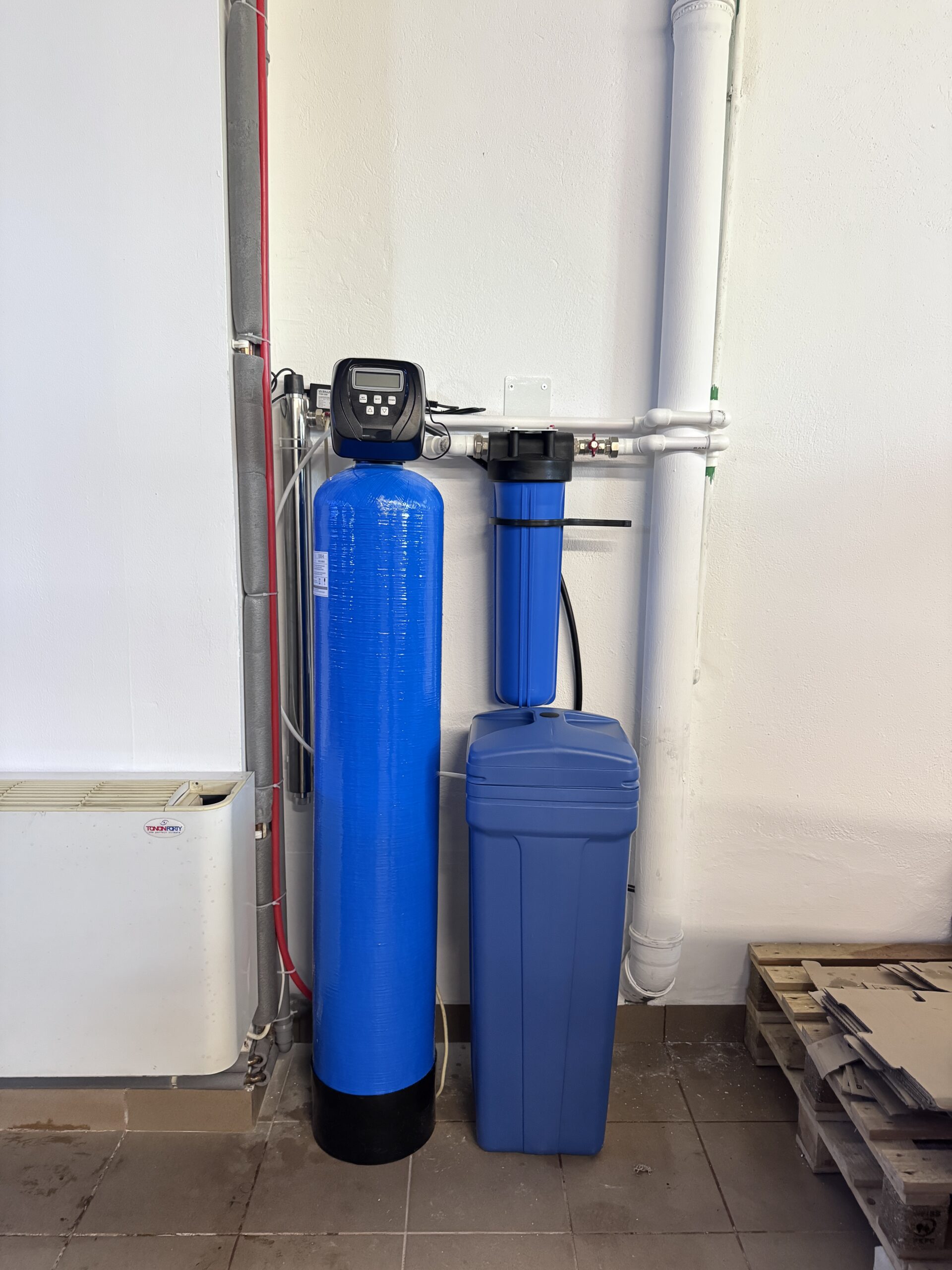 instalare statie dedurizare 50l clack filtru 20bb si sterilizator uv 55w clinica dentara balotesti
